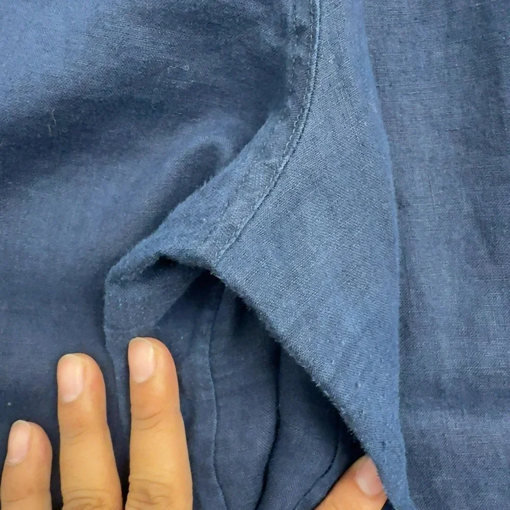 Quince Pants Womens L Blue Linen Wide Leg Drawstring Casual Summer